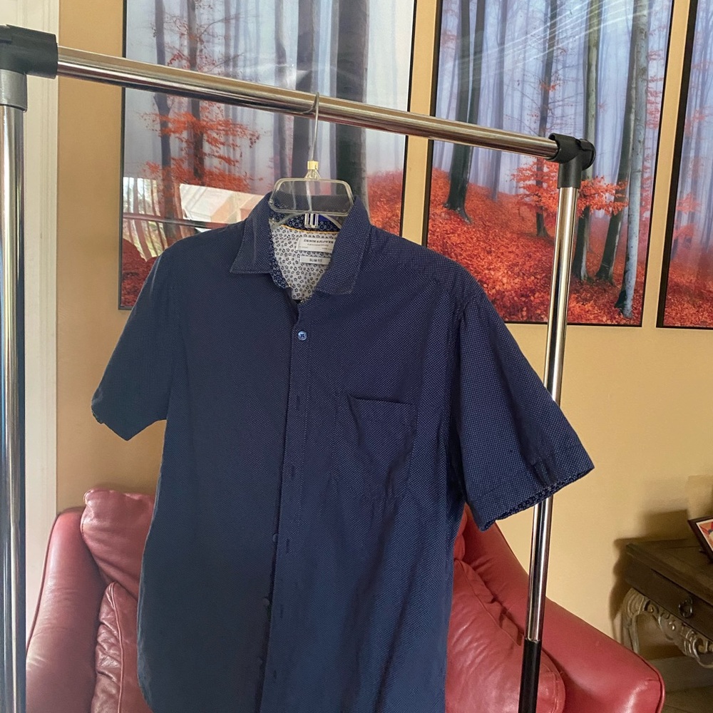 short sleeve casual navy blue button down